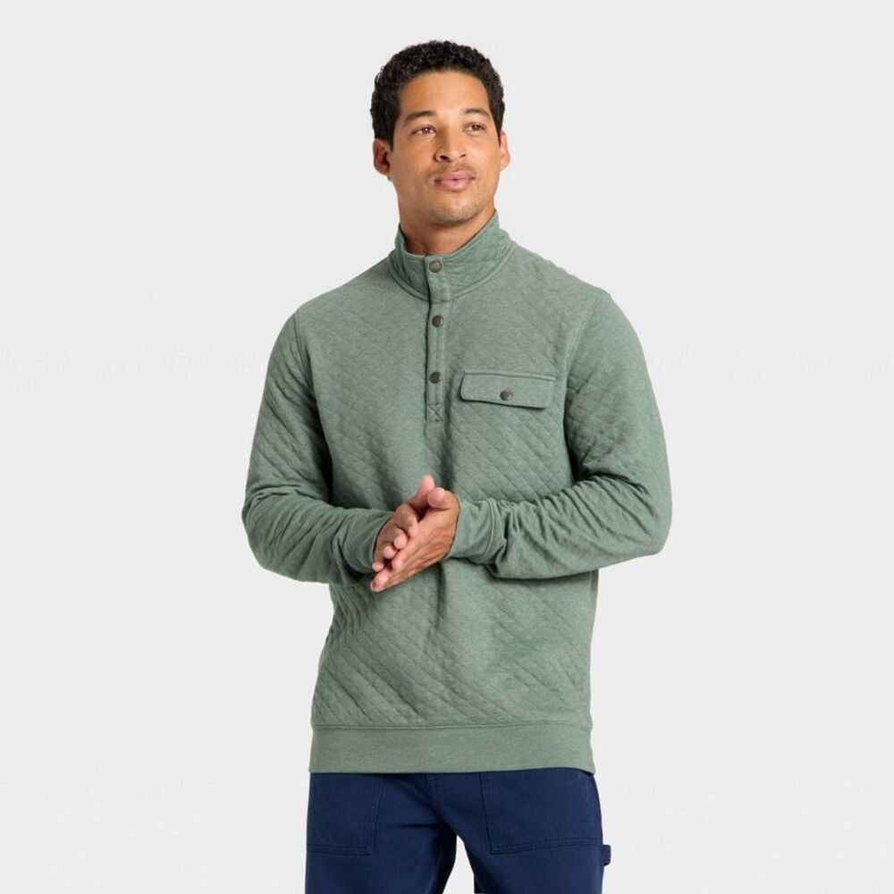 Men's Comfort Wear Quilted 1/4 Snap Pullover - Goodfellow & Co Green L